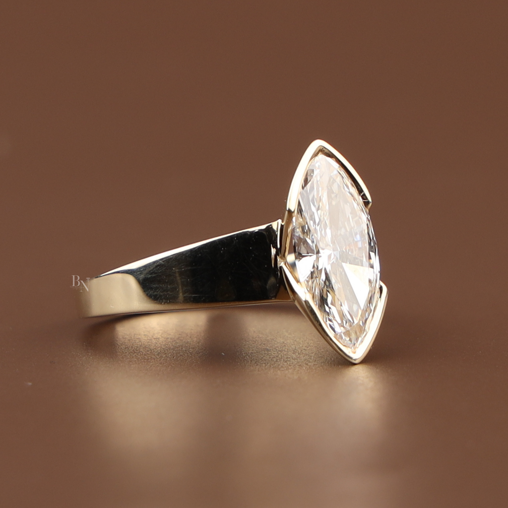 2ct Marquise Diamond Engagement Ring | 18K Yellow Gold Bezel Set Tapered Band | IGI Certified Ring