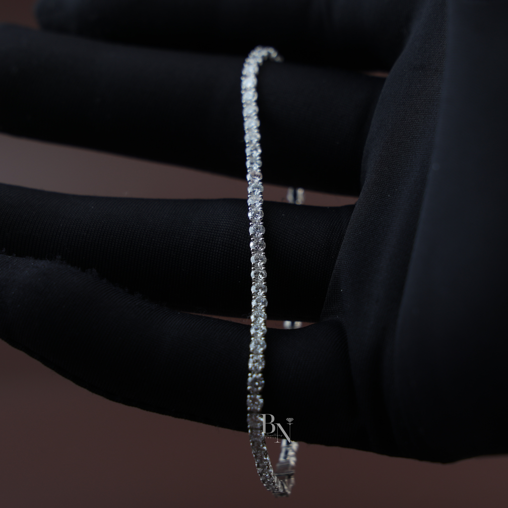 4ctw Round Lab Diamond Tennis Bracelet, 14K White Gold Inline Wedding Bracelet, Classic Bridal Diamond Jewelry, Anniversary Gift for Her