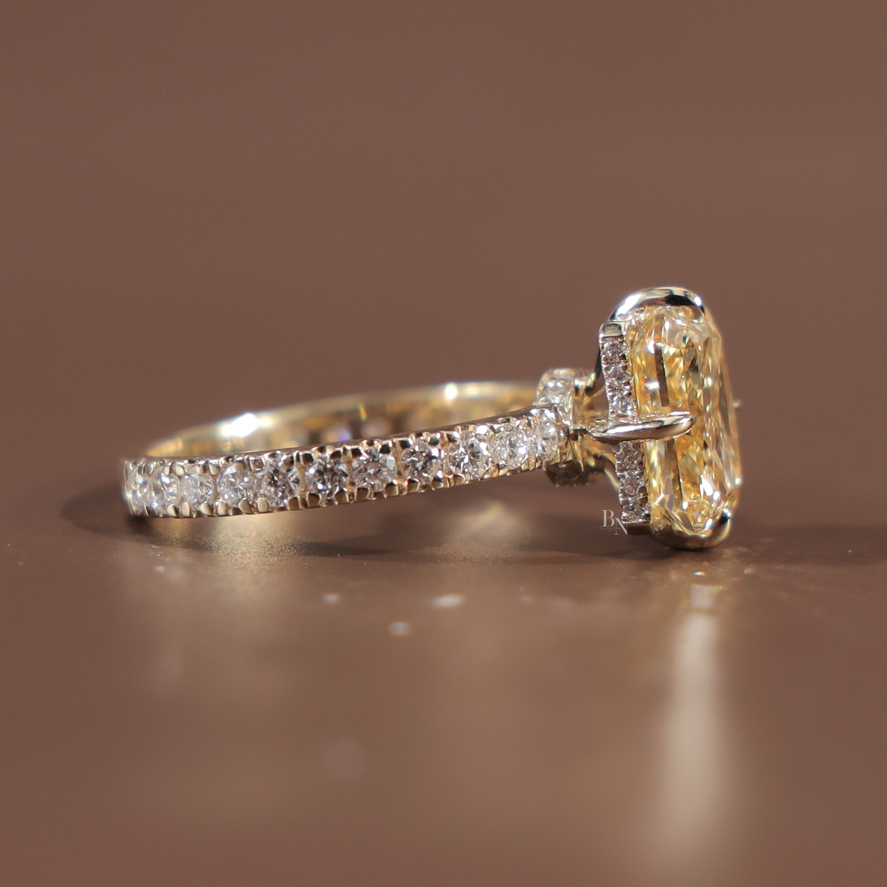 3.5ct Fancy Yellow Radiant Cut Lab Grown Diamond Engagement Ring | Solitaire 14K Gold