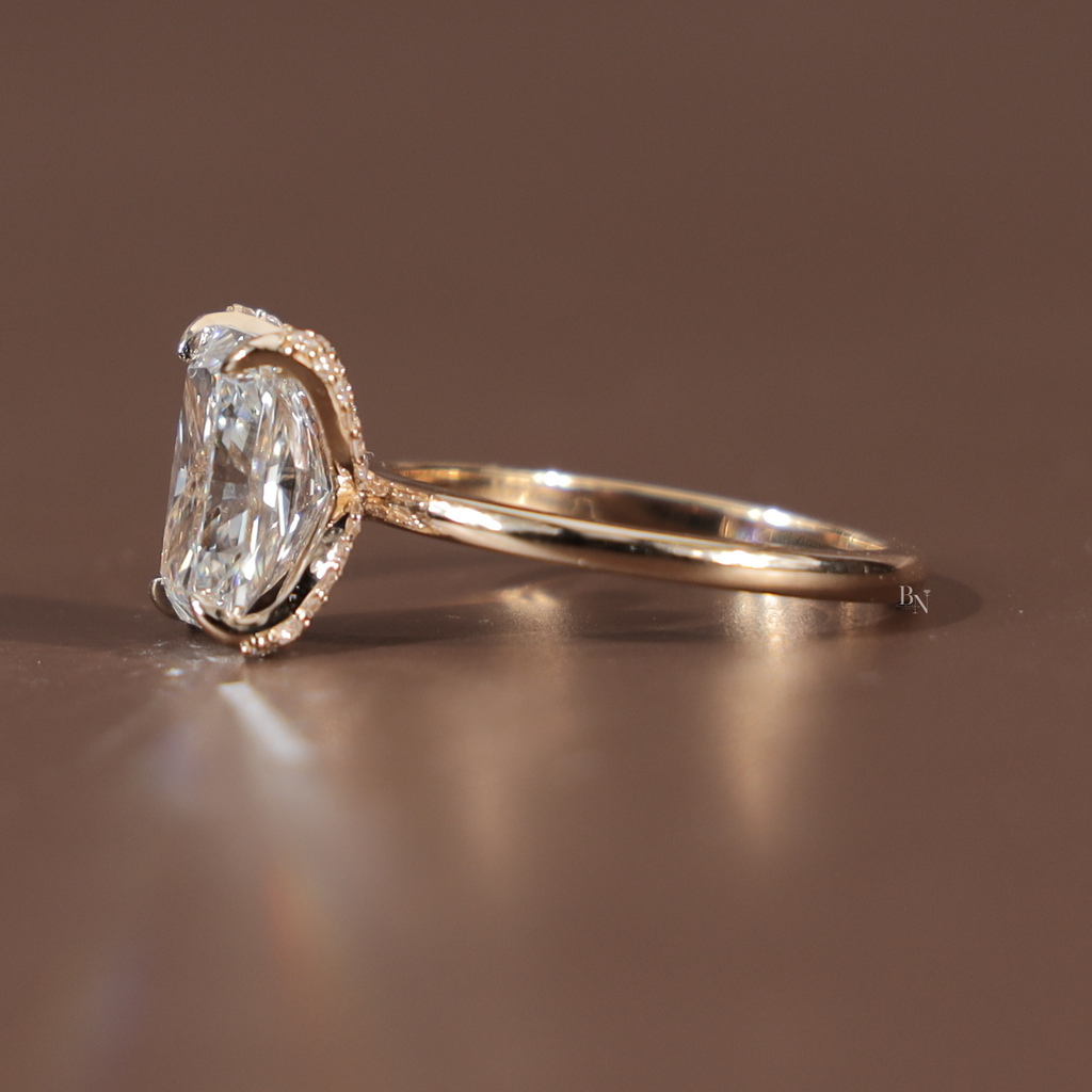 3.5ct Radiant Cut Lab Grown Diamond Engagement Ring | Hidden Halo Pave Bridge | 14K Yellow Gold Bridal Ring | Type IIa IGI Certified Diamond