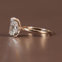3.5ct Radiant Cut Lab Grown Diamond Engagement Ring | Hidden Halo Pavé Bridge 14K Yellow Gold