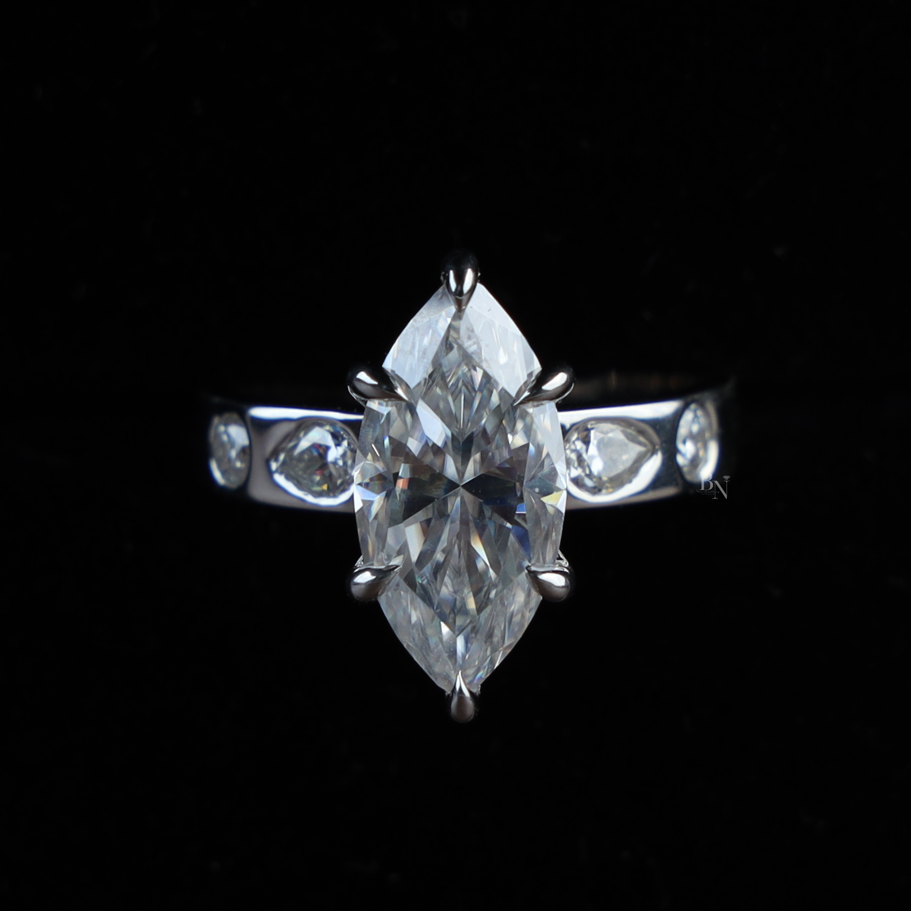 3ct Marquise Lab Grown Diamond Engagement Ring | Six Prong V-Tip Solitaire 14K White Gold