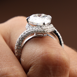 5.50ct Pear Moissanite Engagement Ring | Triple Pavé Bypass Band 14K White Gold