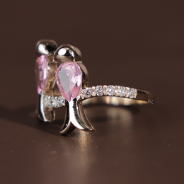 Pink Diamond Toi et Moi Bird Ring | Pear Cut Pink Lab Grown Diamond 14K Gold