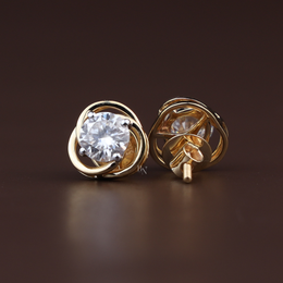 2ctw Round Lab Grown Diamond Stud Earrings | Swirl Gold Halo Studs 14K Gold