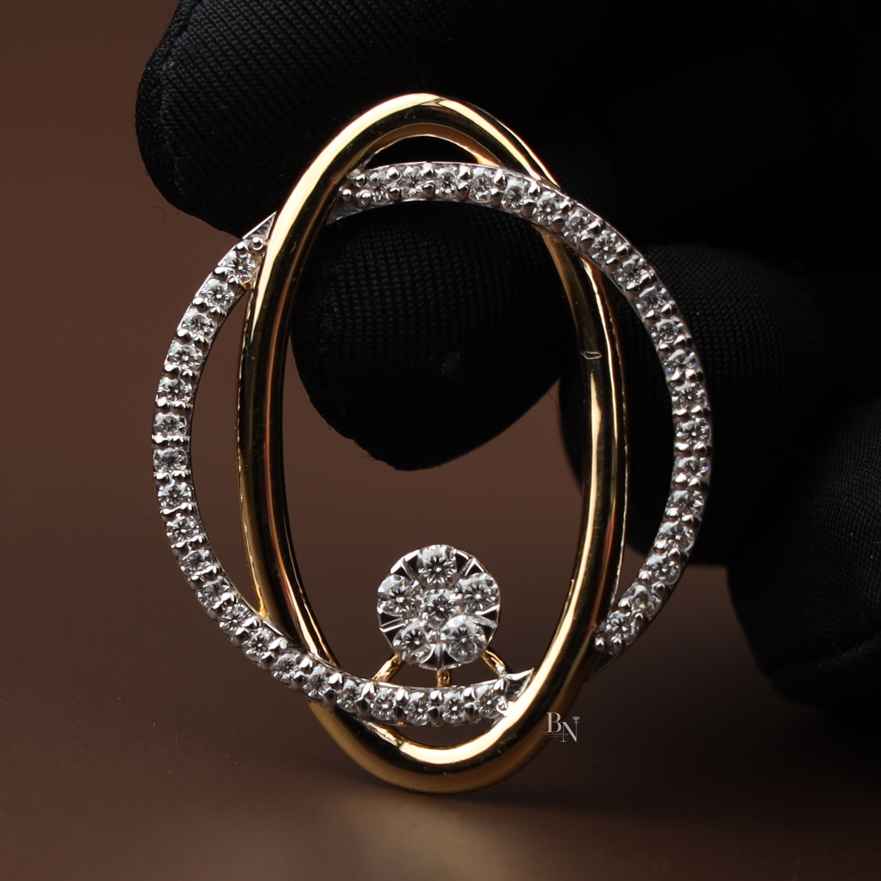 1.50ctw Oval Lab Grown Diamond Necklace Set | Interlocking Circle Pendant 14K Gold