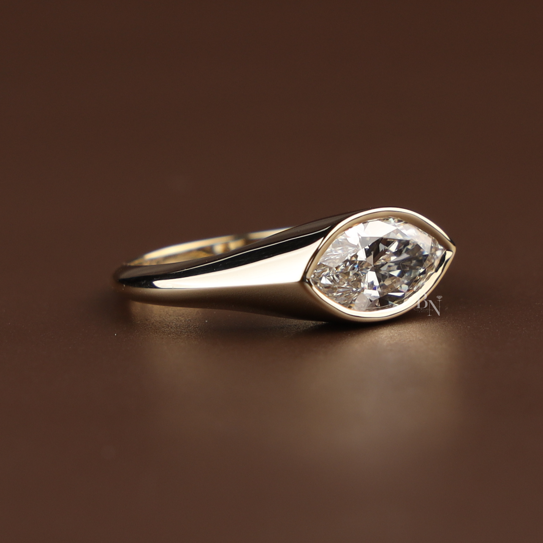 1.25ct Marquise Lab Grown Diamond Engagement Ring | East West Bezel Set Solitaire 14K Gold