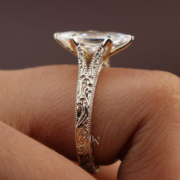 3ct Dutch Marquise Lab Grown Diamond Engagement Ring | Vintage Engraved Band 14K Yellow Gold
