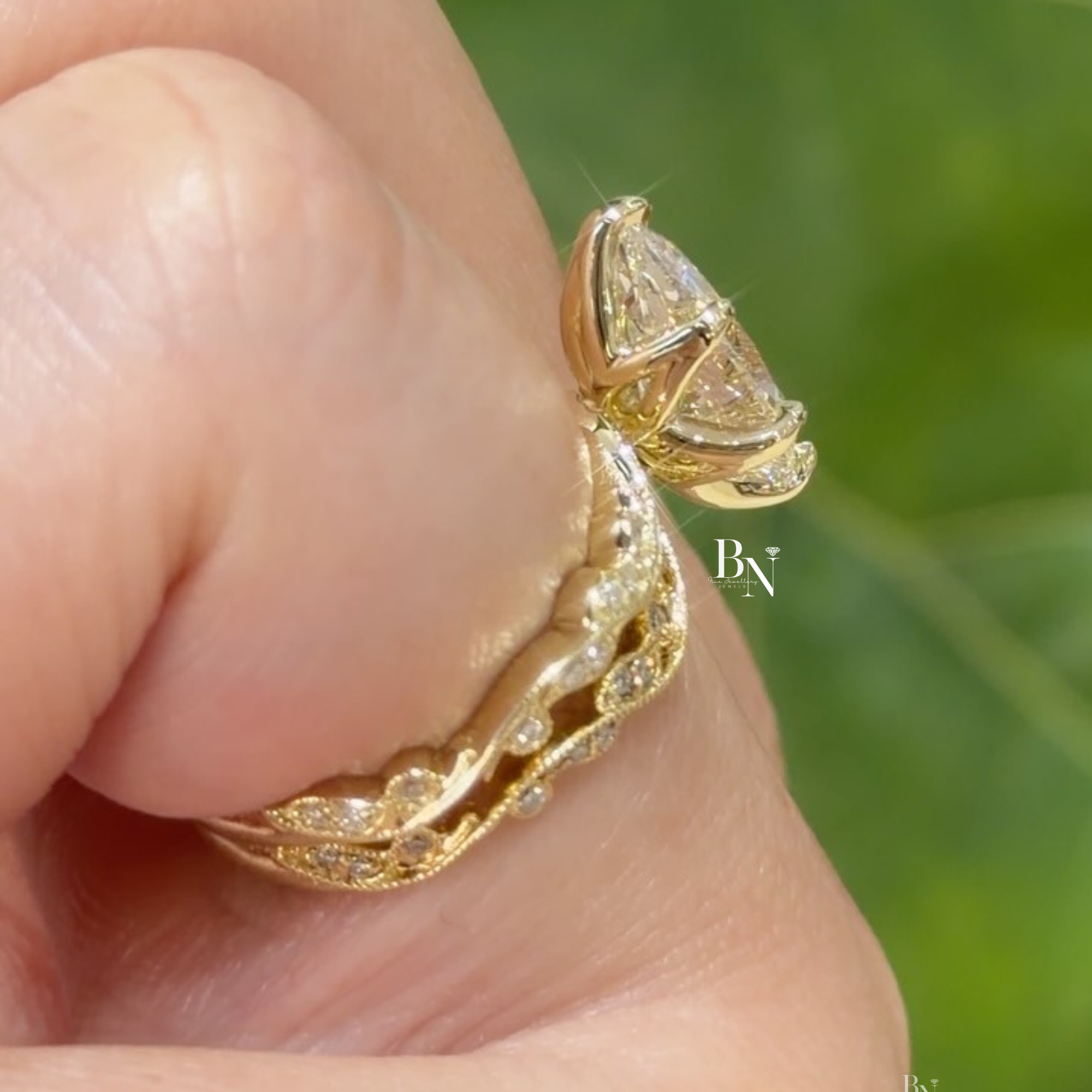 3.00 CT Marquise Cut Lab Diamond Engagement Ring, 14K Yellow Gold Vintage Vine Wedding Ring, Marquise Solitaire Bridal Set, Anniversary Gift