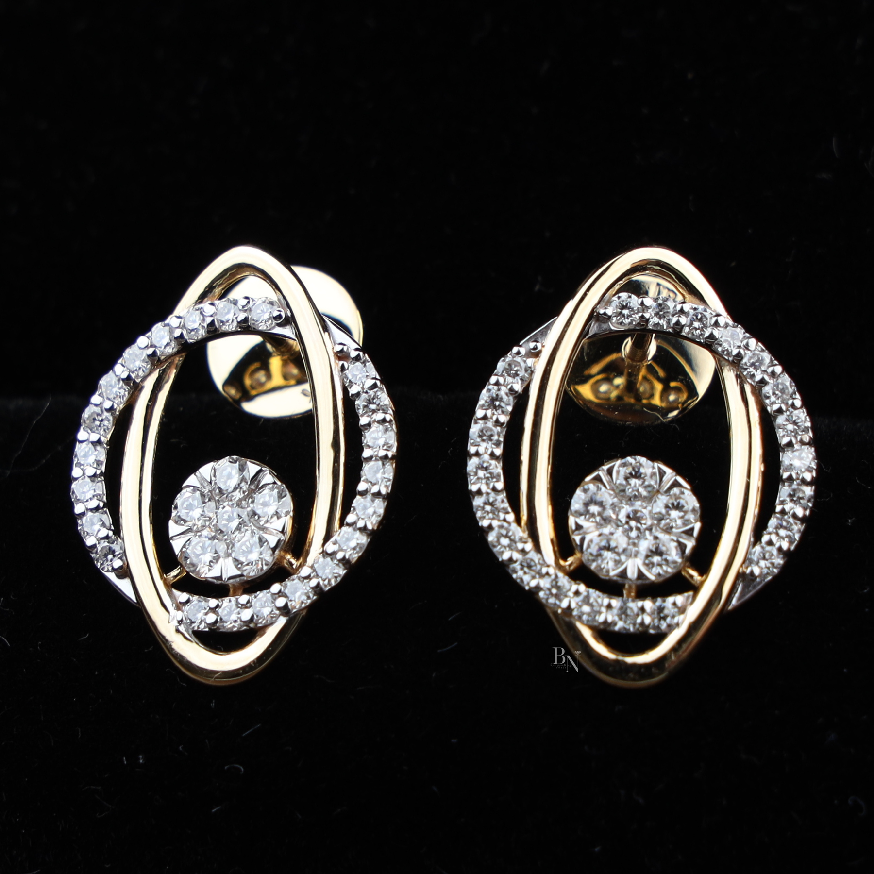 Orbit Stud Earrings | Abstract Cluster Modern Interlocking Oval 14K Gold