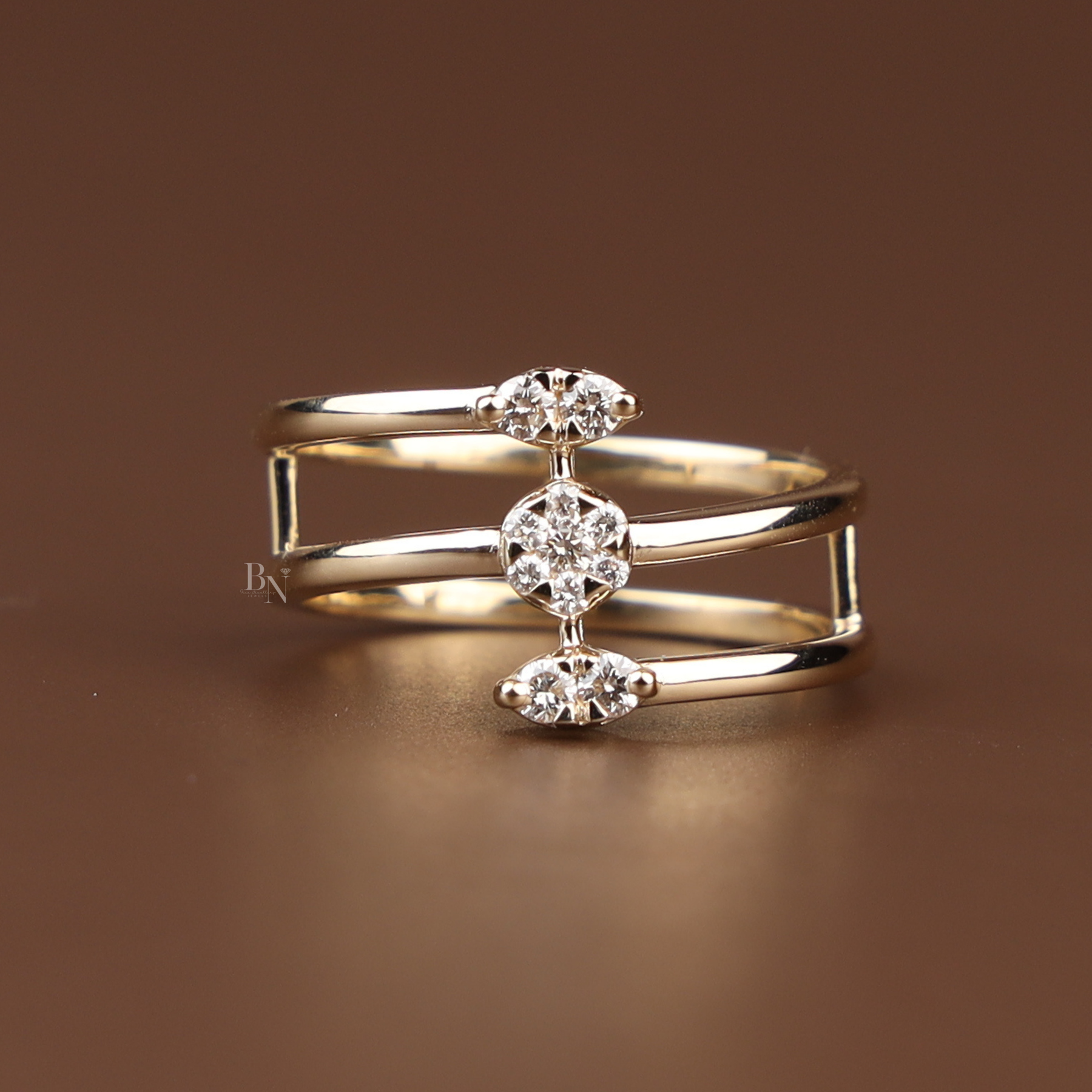 Triple Band Bypass Lab Grown Diamond Ring | Multi Row Cage Band 14K Gold