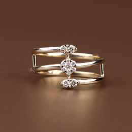 Triple Band Bypass Lab Grown Diamond Ring | Multi Row Cage Band 14K Gold