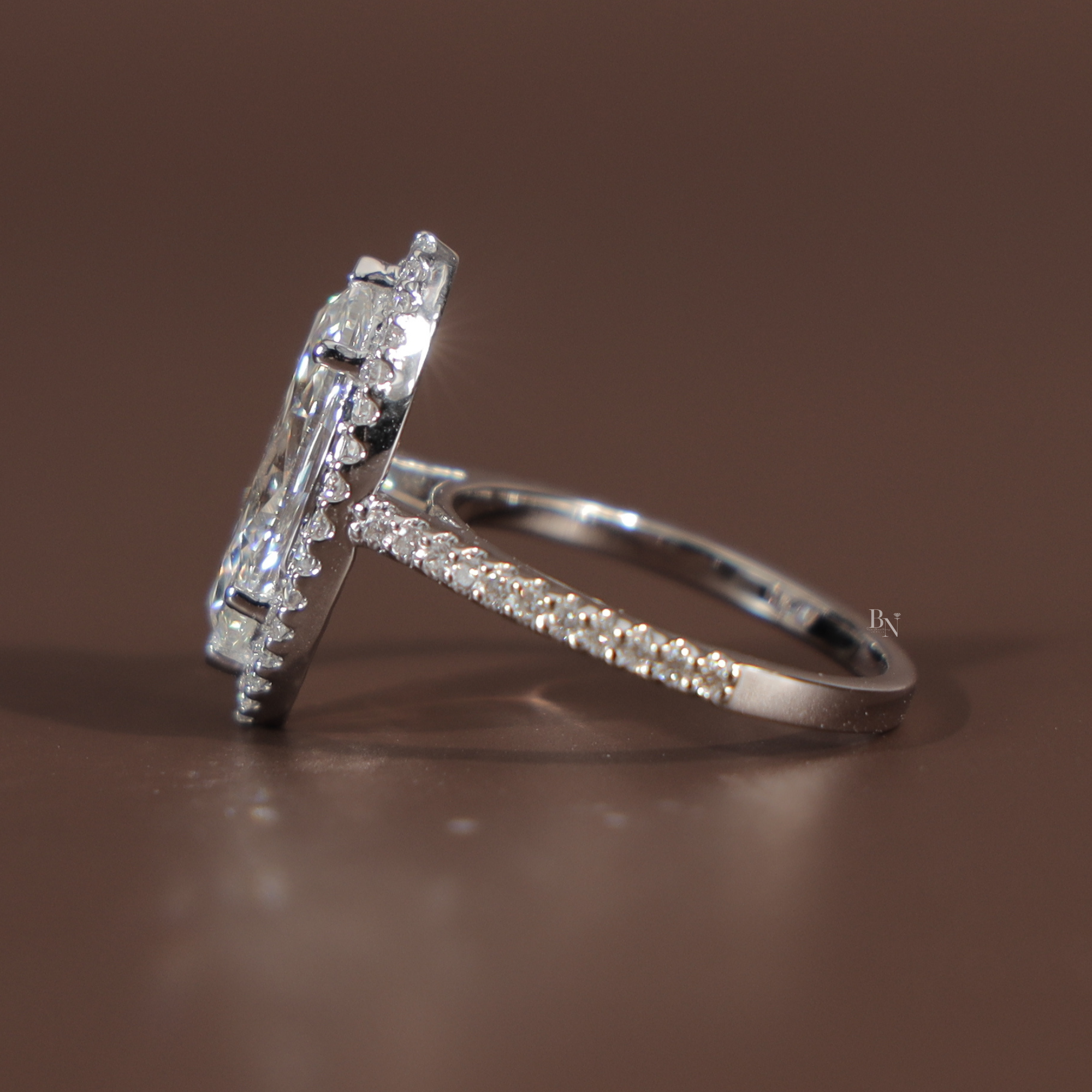3ct Marquise Lab Grown Diamond Engagement Ring | 14K White Gold Halo | IGI Certified Type IIa Diamond | Pave Band Bridal Anniversary Ring