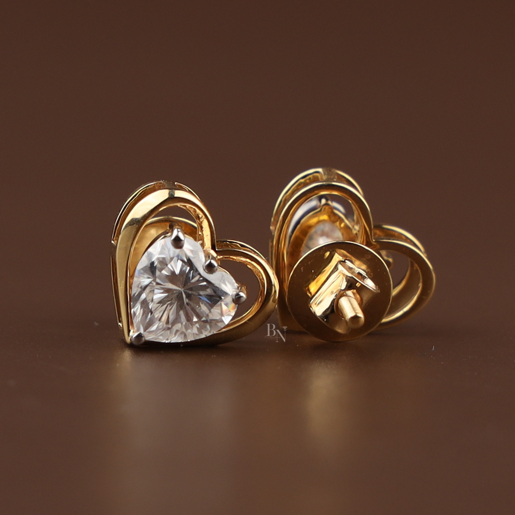 2ctw Heart Cut Lab Diamond Stud Earrings | Romantic Gold Heart Frame Studs | Ethical Fine Jewelry | Luxury Anniversary Gift |