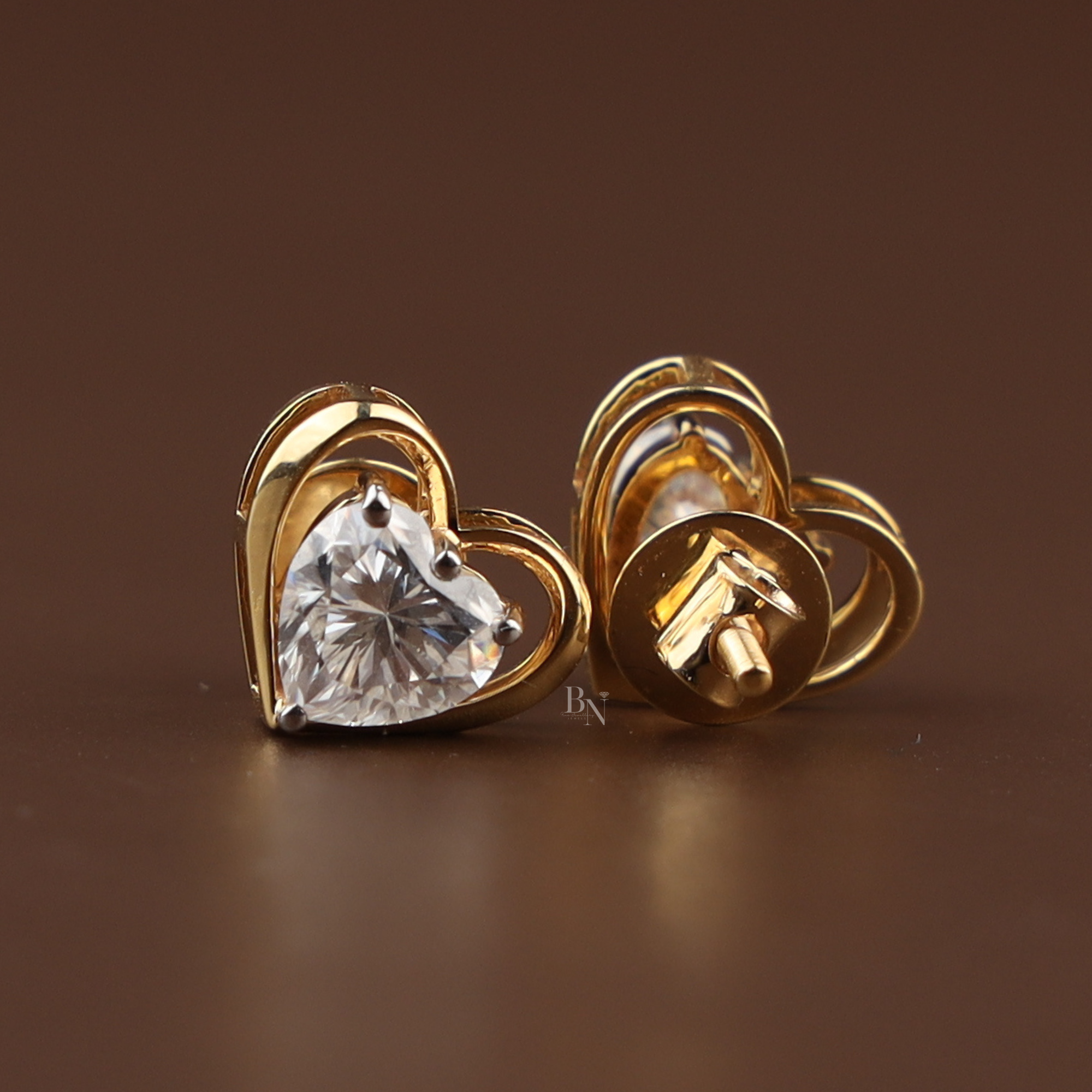 2ctw Heart Cut Lab Diamond Stud Earrings | Romantic Gold Heart Frame Studs | Ethical Fine Jewelry | Luxury Anniversary Gift |