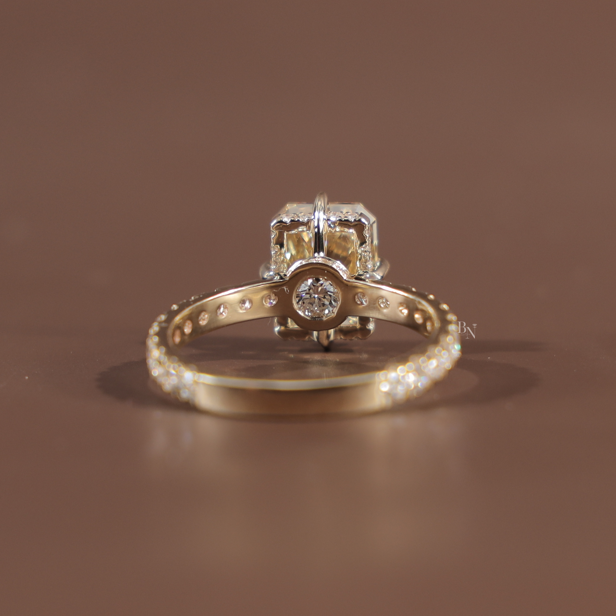 3.5ct Radiant Cut Fancy Yellow Lab Grown Diamond Engagement Ring | Hidden Halo | 14K White Gold Pave Band | IGI Certified Canary Diamond