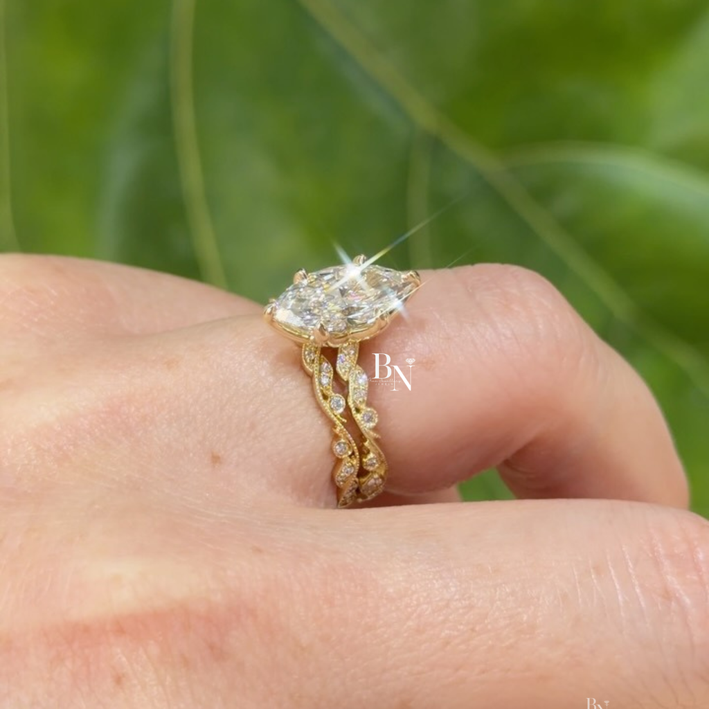 3.00 CT Marquise Cut Lab Diamond Engagement Ring, 14K Yellow Gold Vintage Vine Wedding Ring, Marquise Solitaire Bridal Set, Anniversary Gift