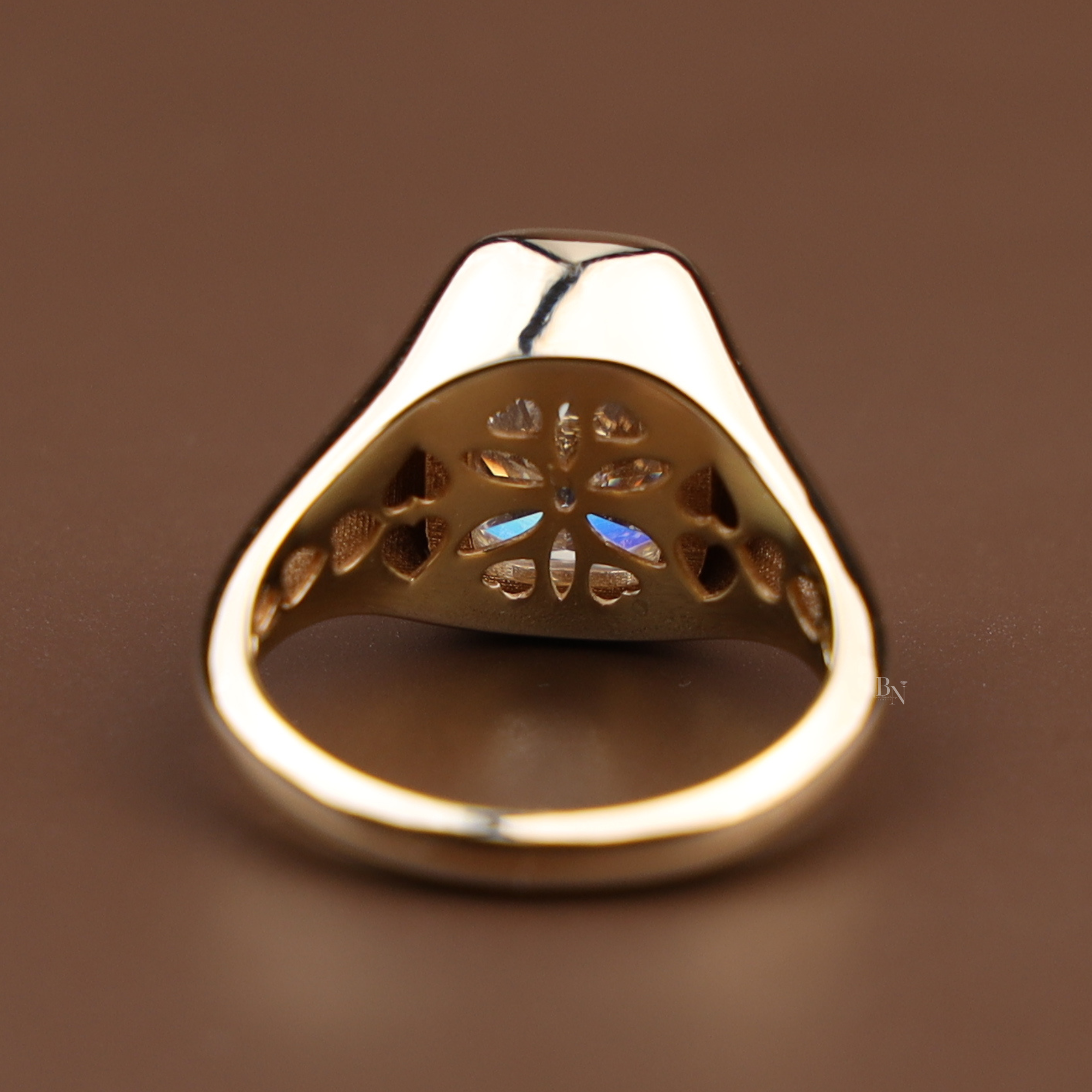 3ct Cushion Cut Lab Grown Diamond Engagement Ring | 14K Yellow Gold Bezel Set Signet Ring | IGI Certified Type IIa Diamond | Modern Bridal