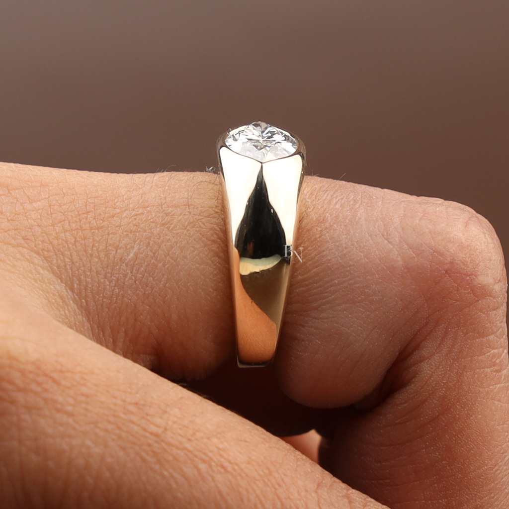 1.5ct Marquise Lab Grown Diamond Engagement Ring | Bezel Set East West Solitaire | 14K Yellow Gold Wide Band | IGI Certified |