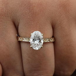 2ct Oval Lab Grown Diamond Engagement Ring | Vintage Hand Engraved Hidden Halo 14K Yellow Gold