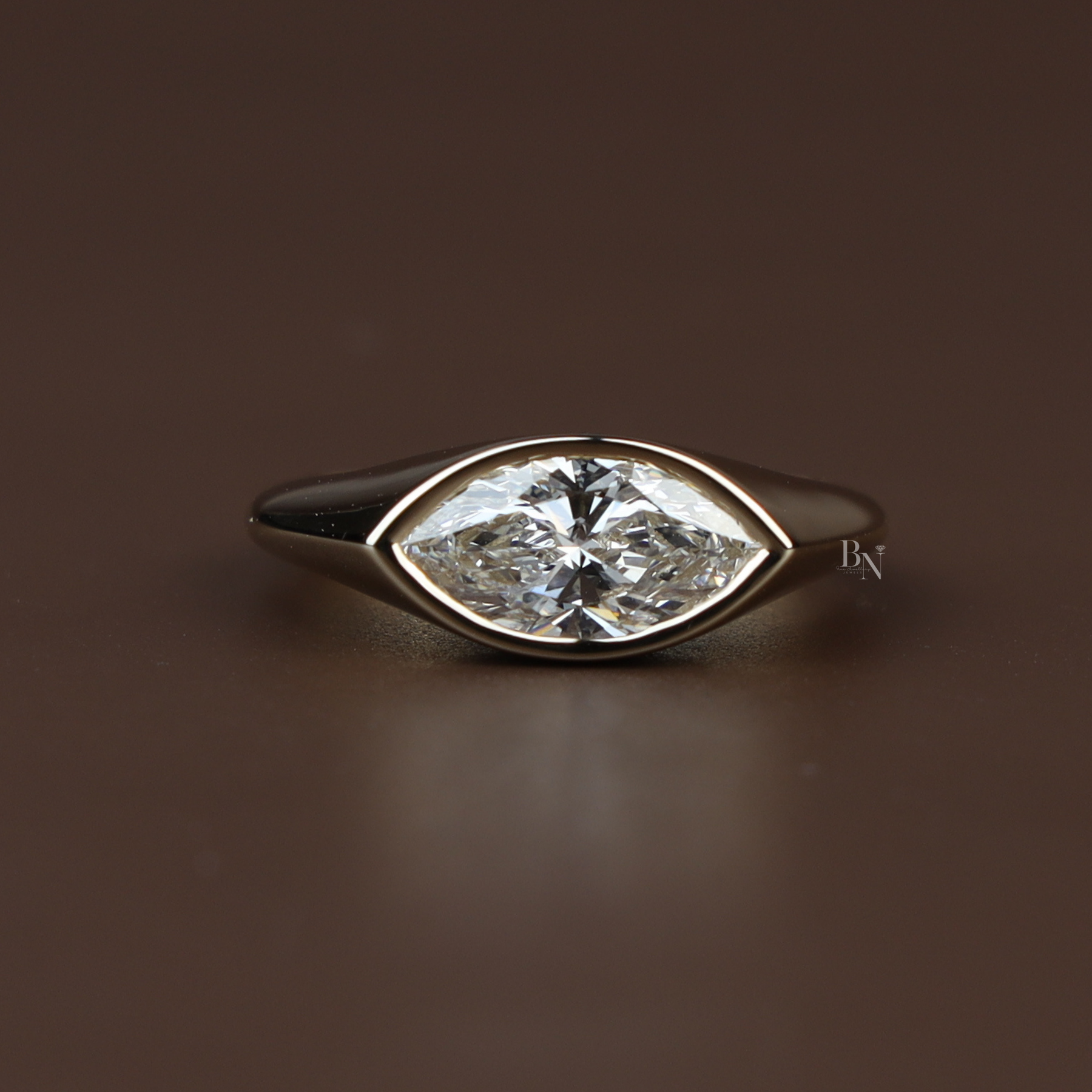 1.25ct Marquise Lab Grown Diamond Engagement Ring | East West Bezel Set Solitaire 14K Gold