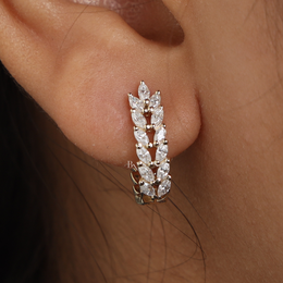 Marquise Lab Grown Diamond Vine Leaf Hoop Earrings | Huggie Hoops 14K Yellow Gold