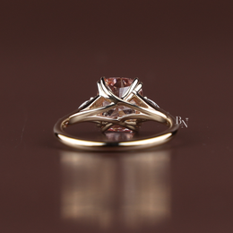 3ct Fancy Pink Cushion Lab Grown Diamond Engagement Ring | Three Stone Pear Side Stones 14K Gold