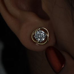 2ctw Round Lab Grown Diamond Stud Earrings | Swirl Gold Halo Studs 14K Gold