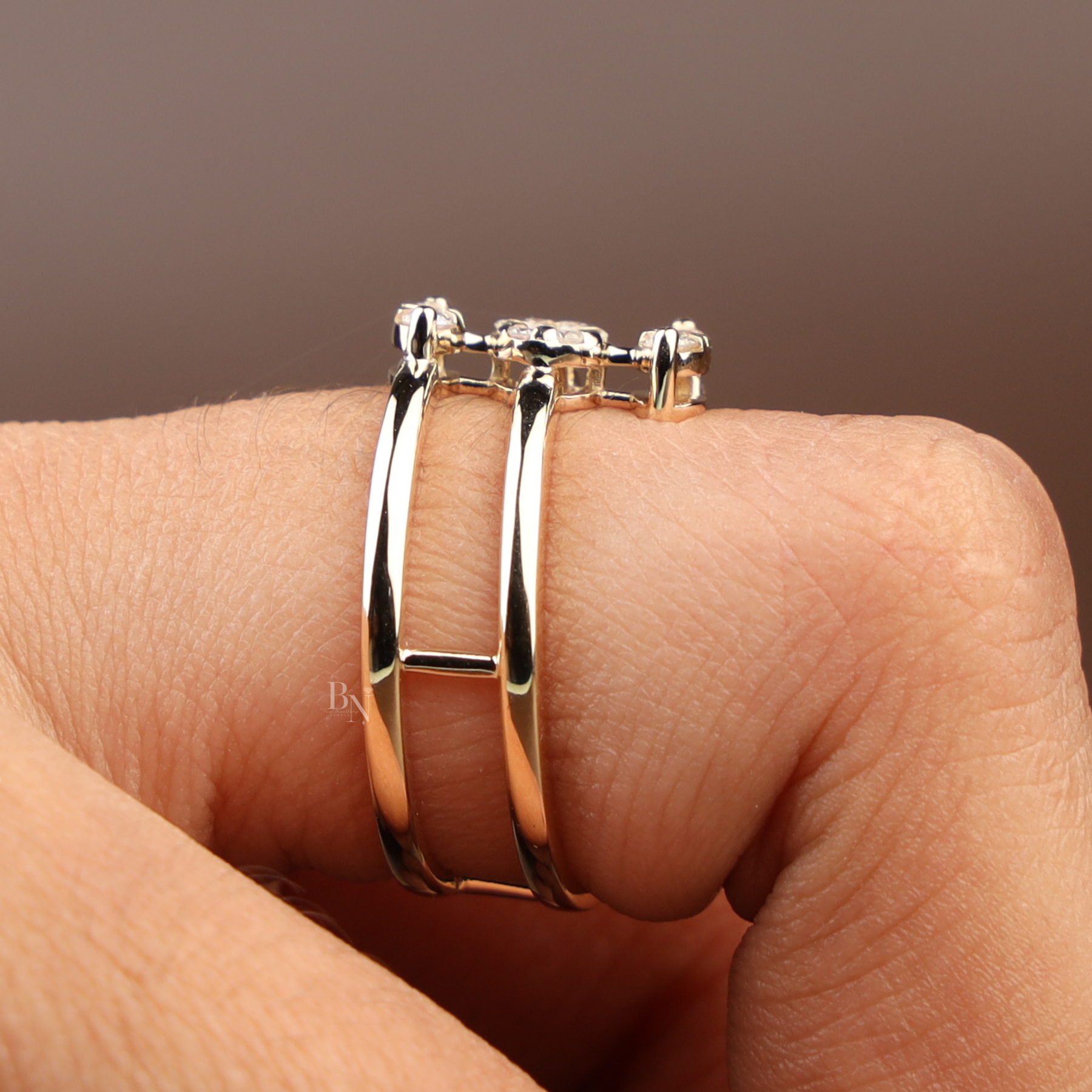 Triple Band Bypass Lab Grown Diamond Ring | Multi Row Cage Band 14K Gold