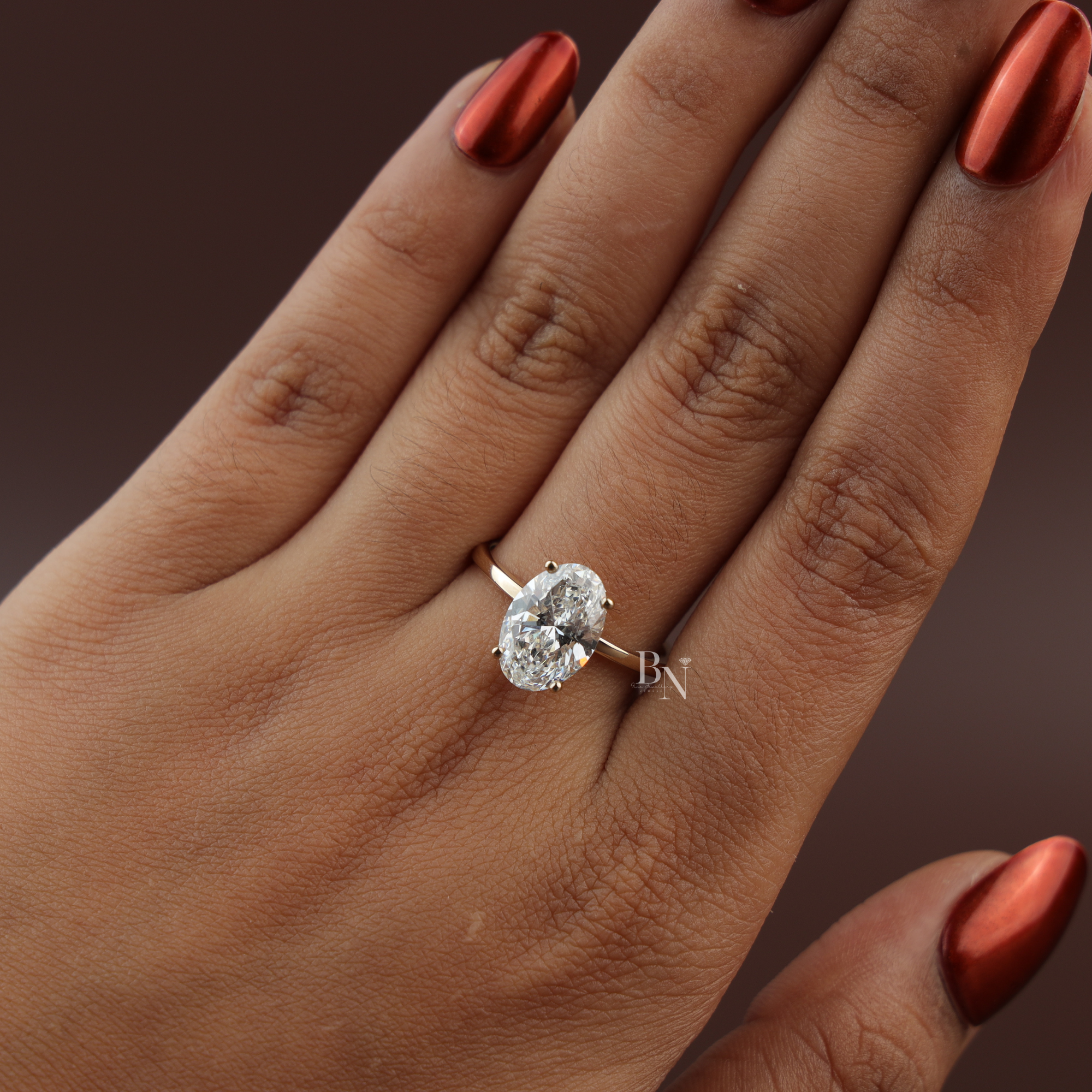 3ct Oval Lab Diamond Engagement Ring, Yellow Gold Hidden Halo Solitaire Ring, Classic Plain Band Wedding Ring, Minimalist Bridal Jewelry
