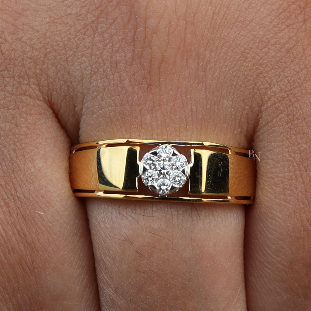 0.20ctw Cluster Lab Diamond Ring | Men's Wedding Band | 14k Yellow Gold | Modern Engagement | Statement Ring |Unisex Gold Band