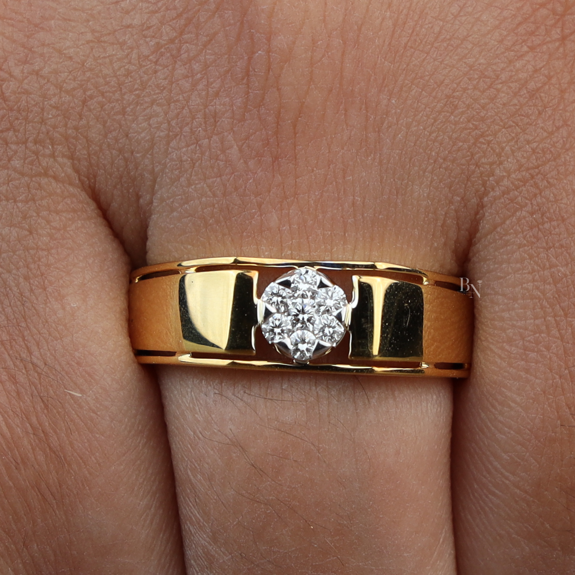 0.20ctw Cluster Lab Diamond Ring | Men's Wedding Band | 14k Yellow Gold | Modern Engagement | Statement Ring |Unisex Gold Band