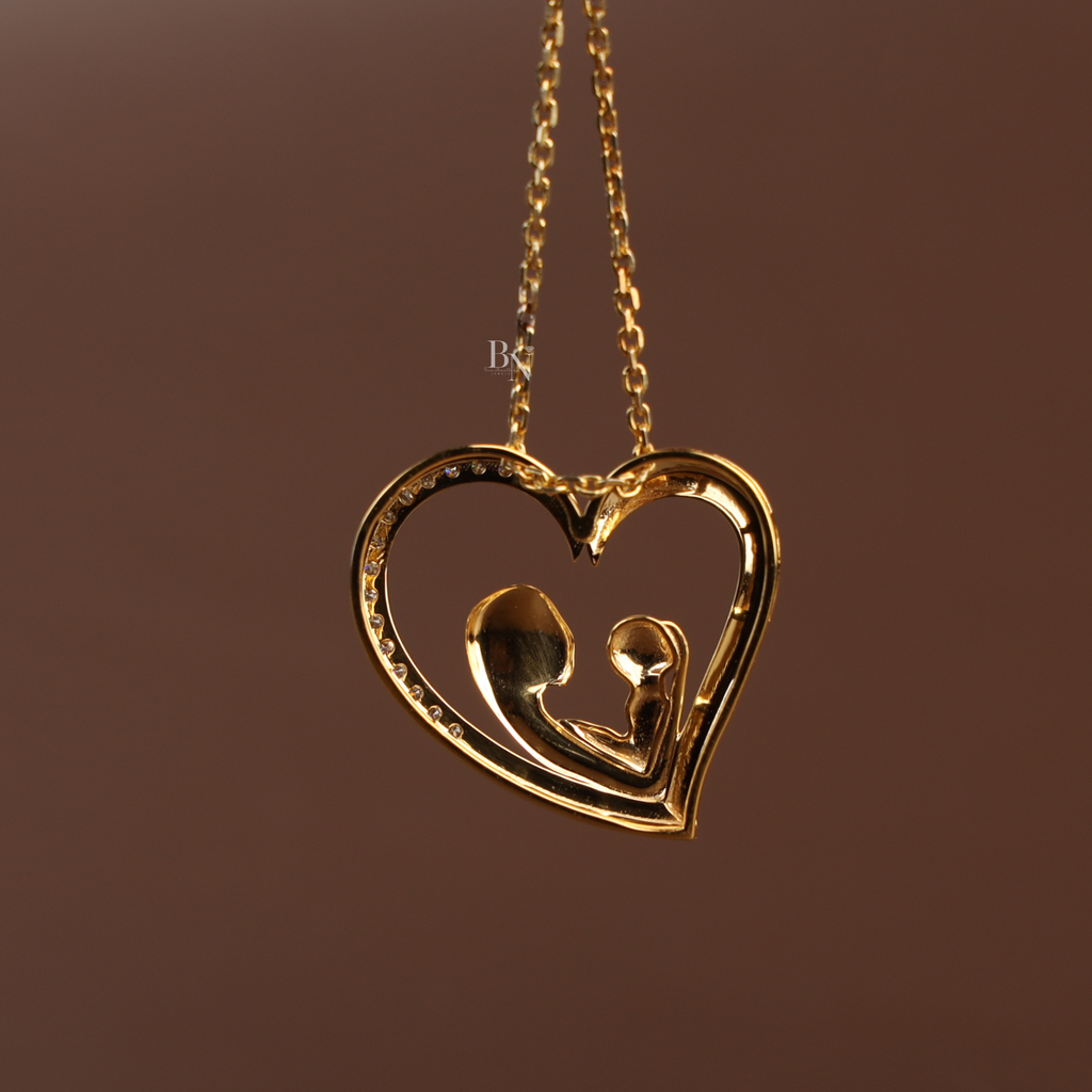 Mother and Baby Heart Pendant | Motherhood Necklace | New Mom Gift | Fine Jewelry for Her | Family Love Pendant(Only Pendant)
