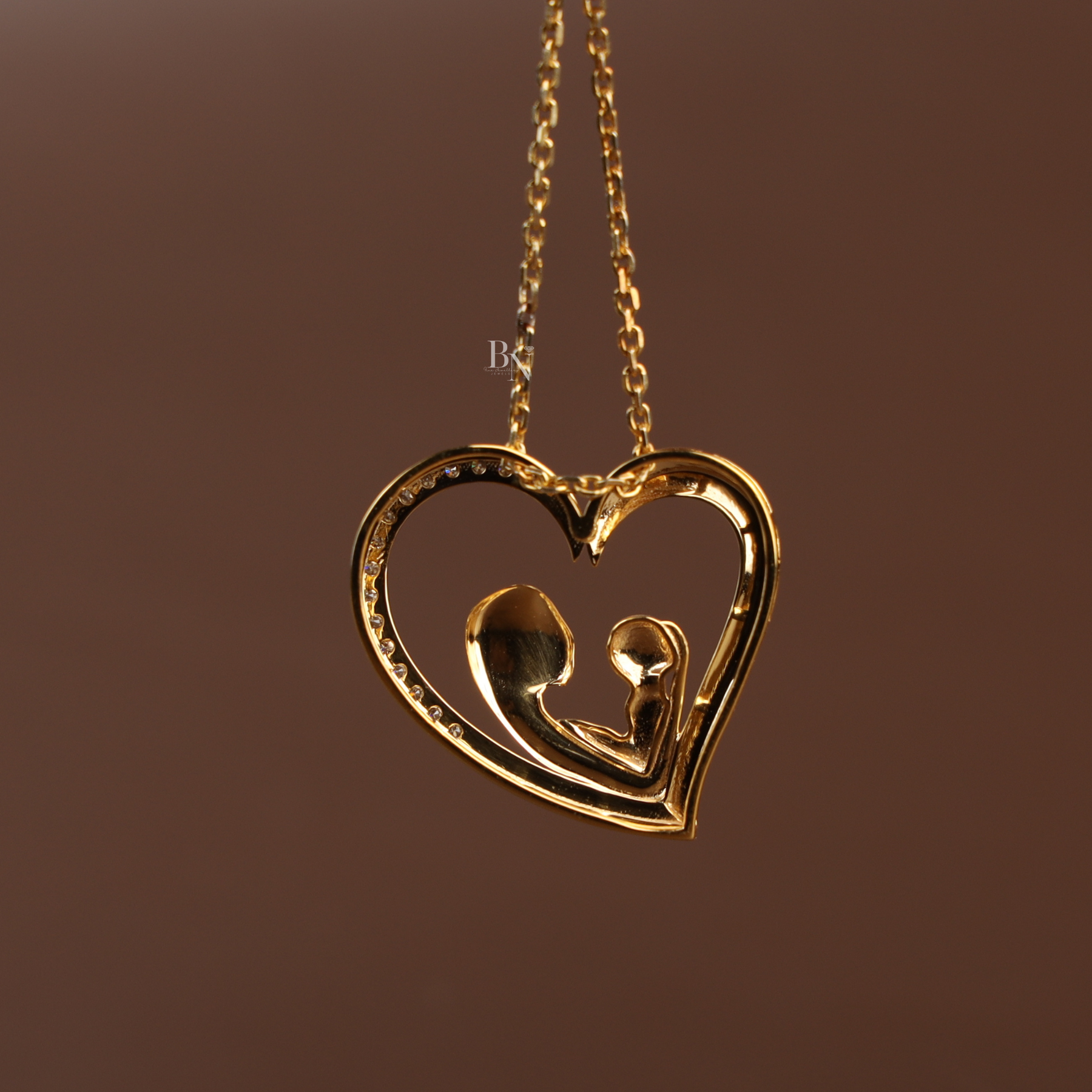 Mother and Baby Heart Pendant | Motherhood Necklace 14K Gold