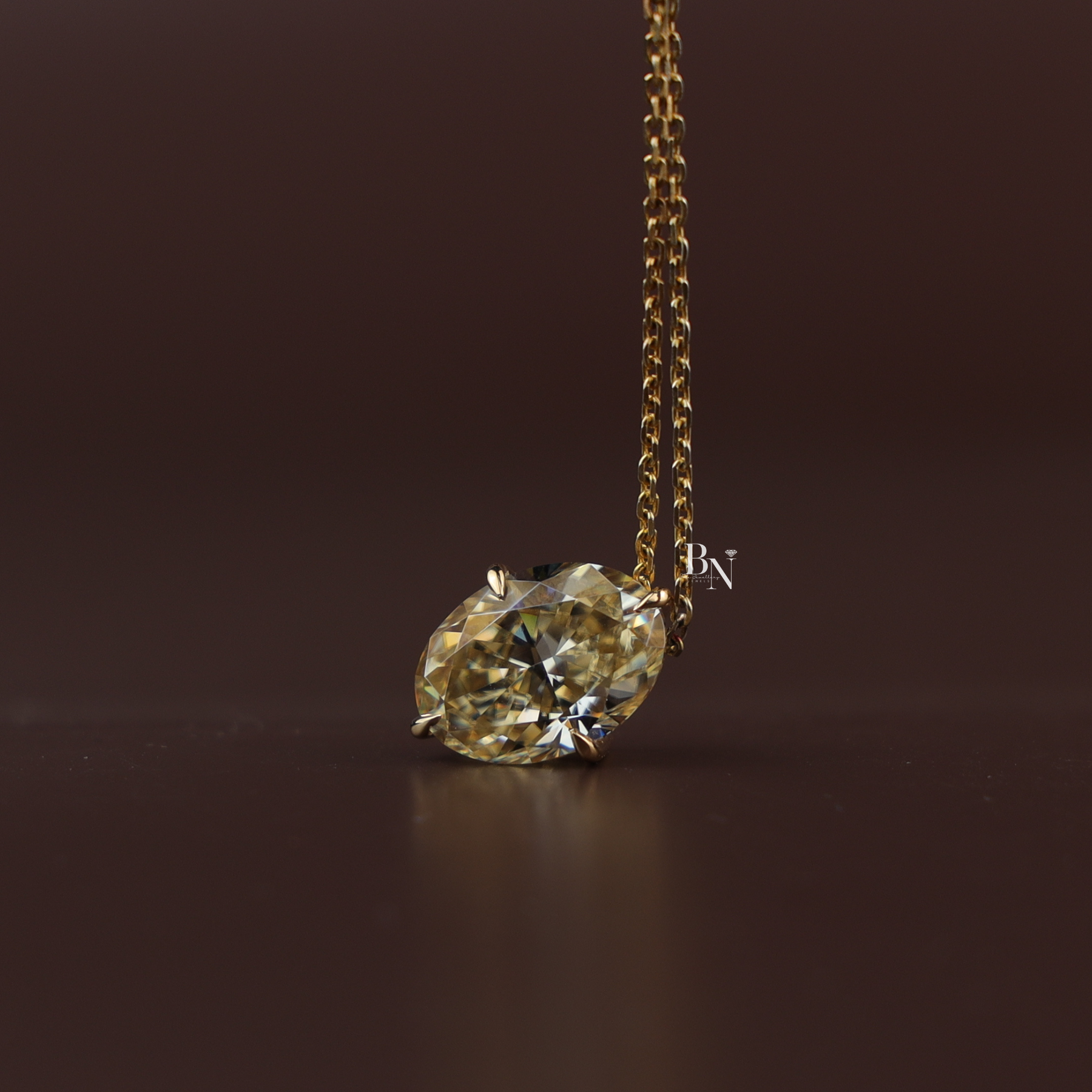 6ct Fancy Yellow Oval Moissanite Necklace | Solitaire Pendant 14K Gold