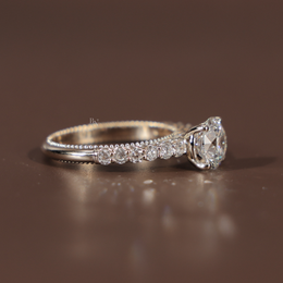 2ct Round Brilliant Lab Grown Diamond Engagement Ring | Filigree Gallery Pavé Milgrain Vintage 14K Rose Gold