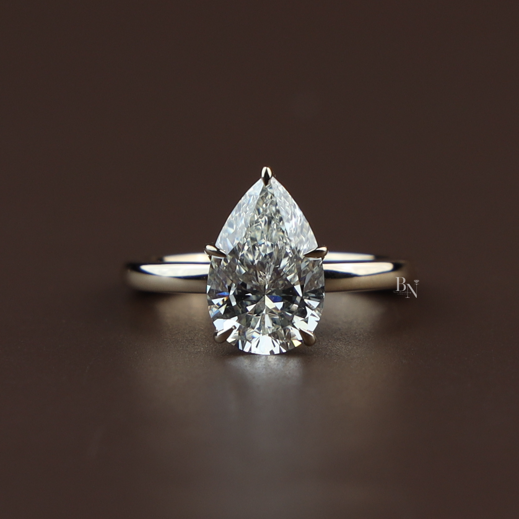 2ct Pear Cut Lab Grown Diamond Engagement Ring | Lotus Solitaire 14K Yellow Gold