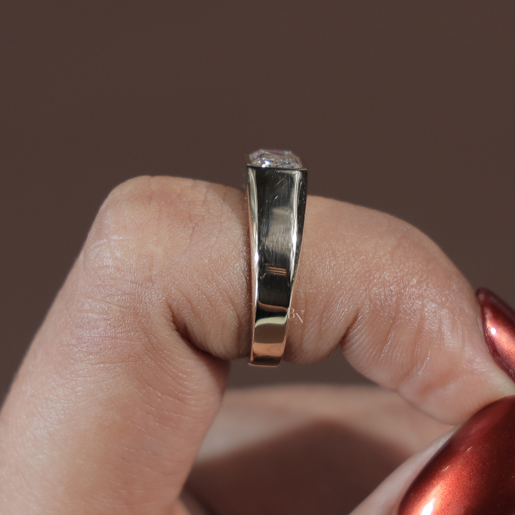 1ct Emerald Cut Lab Grown Diamond Engagement Ring | East West Bezel Set Signet 14K Yellow Gold