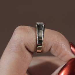 1ct Emerald Cut Lab Grown Diamond Engagement Ring | East West Bezel Set Signet 14K Yellow Gold