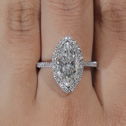 3ct Marquise Lab Grown Diamond Engagement Ring | Halo Pavé Band 14K White Gold