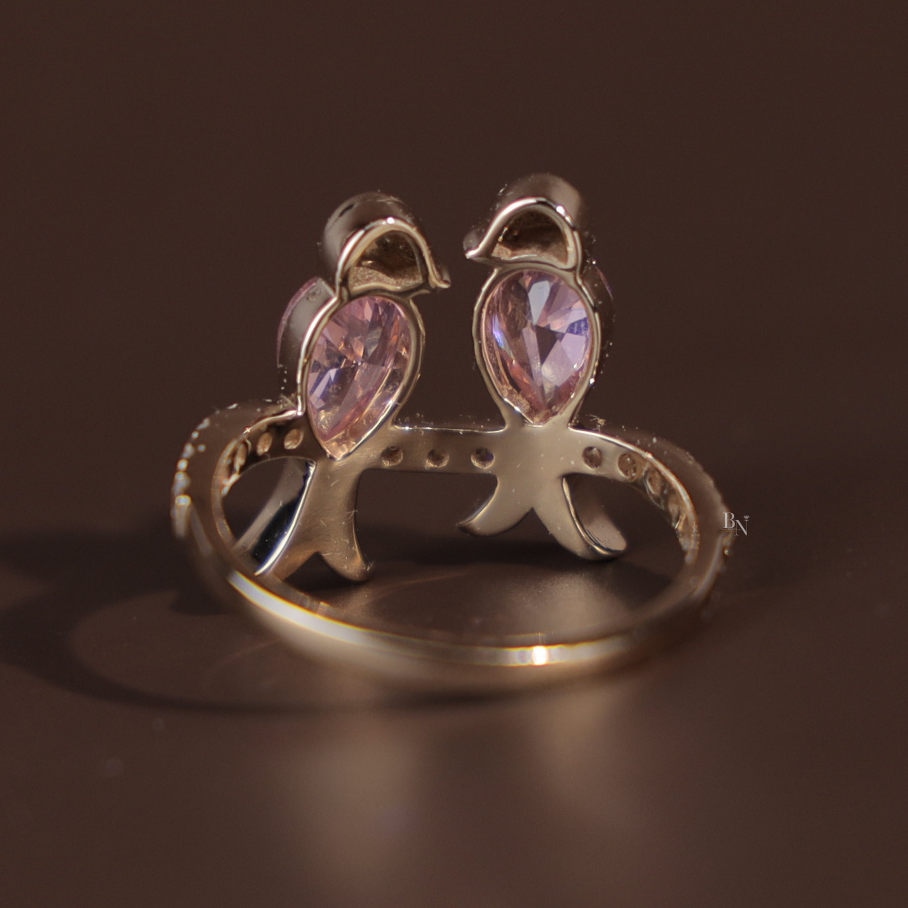 Pink Diamond Toi et Moi Bird Ring | Pear Cut Pink Lab Grown Diamond 14K Gold