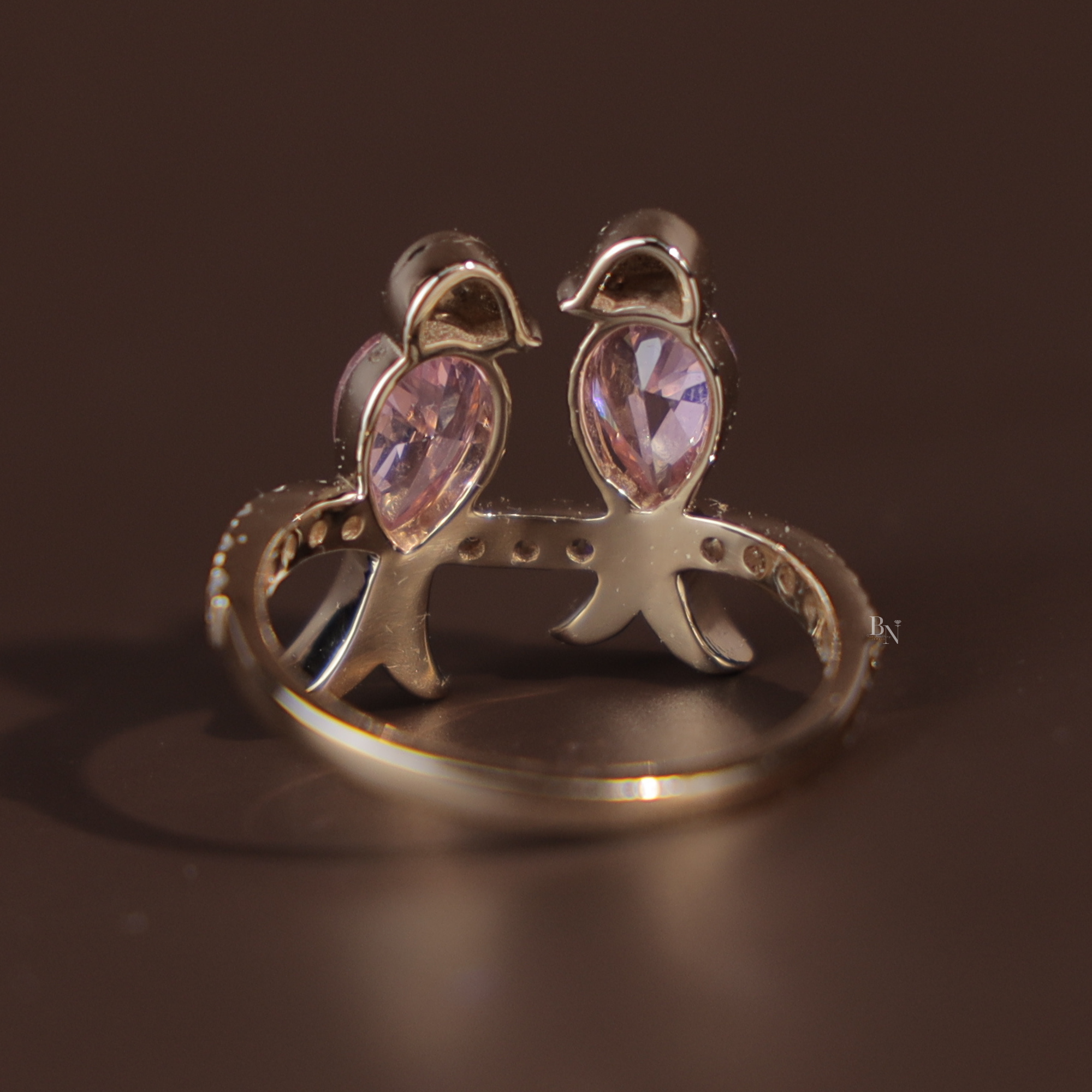 Pink Diamond Bird Ring | Pear Cut Pink Lab Diamond Toi et Moi Bird Jewelry | 14K Gold Nature Inspired Ring | Romantic Anniversary Gift