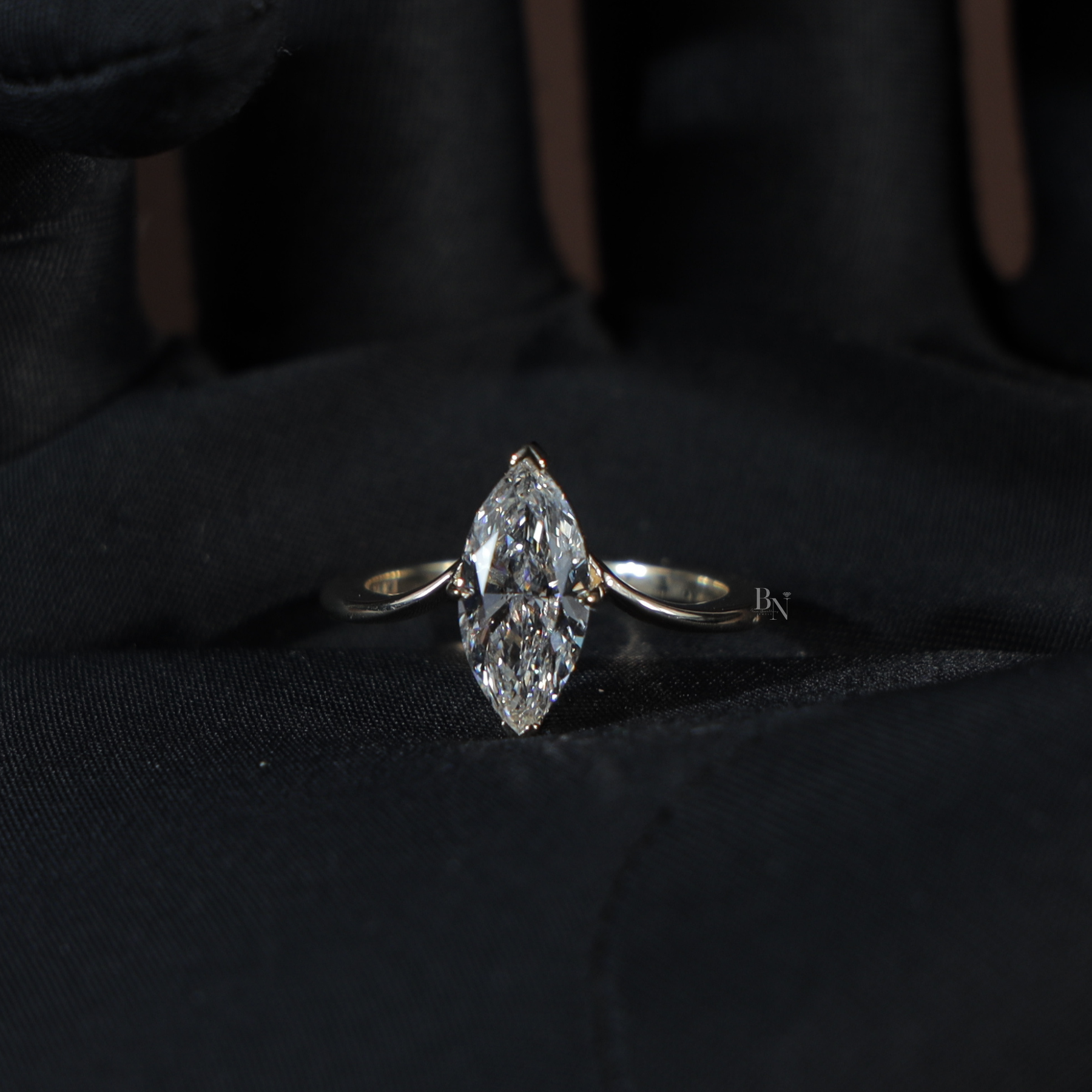 1.5ct Marquise Lab Grown Diamond Engagement Ring | Hidden Halo Solitaire 14K Gold