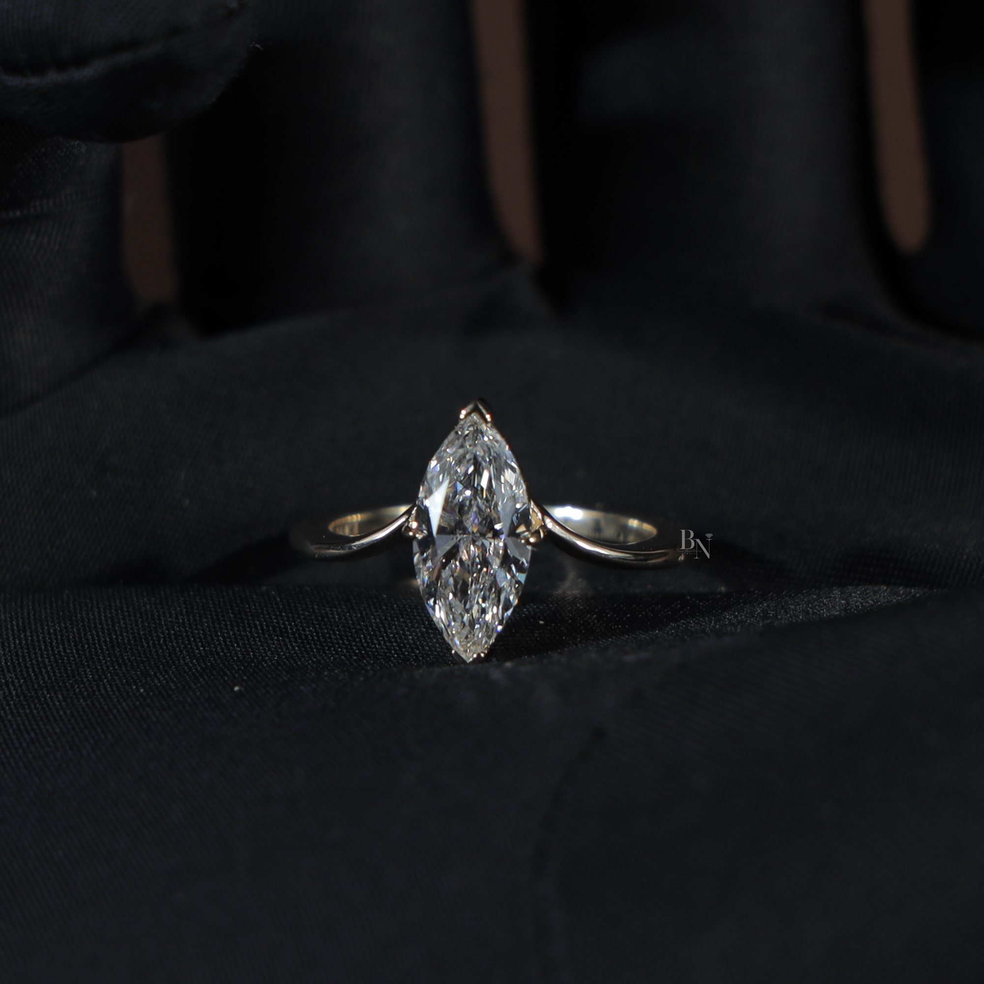 1.5 Carat Marquise Lab Grown Diamond Engagement Ring | Hidden Halo Solitaire | 14K Solid White Gold | Cathedral Pave Bridal Ring |
