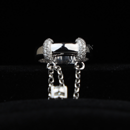 Pear Cut Lab Grown Diamond Dangle Chain Ring | Lariat Band 14K White Gold