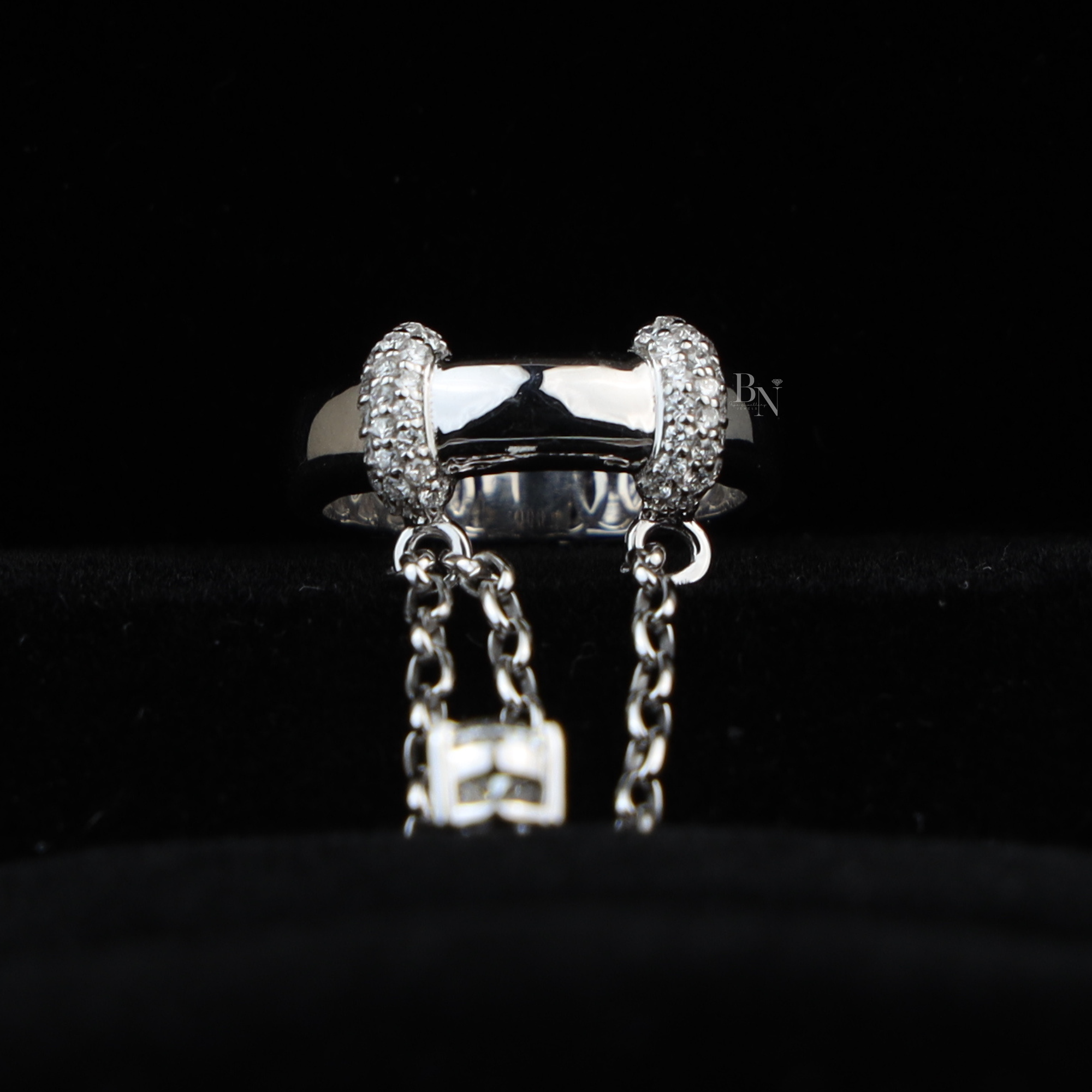 Pear Cut Lab Grown Diamond Dangle Chain Ring | 14K White Gold Lariat Band | Avant Garde Minimalist Bridal Jewelry | Edgy Teardrop Ring