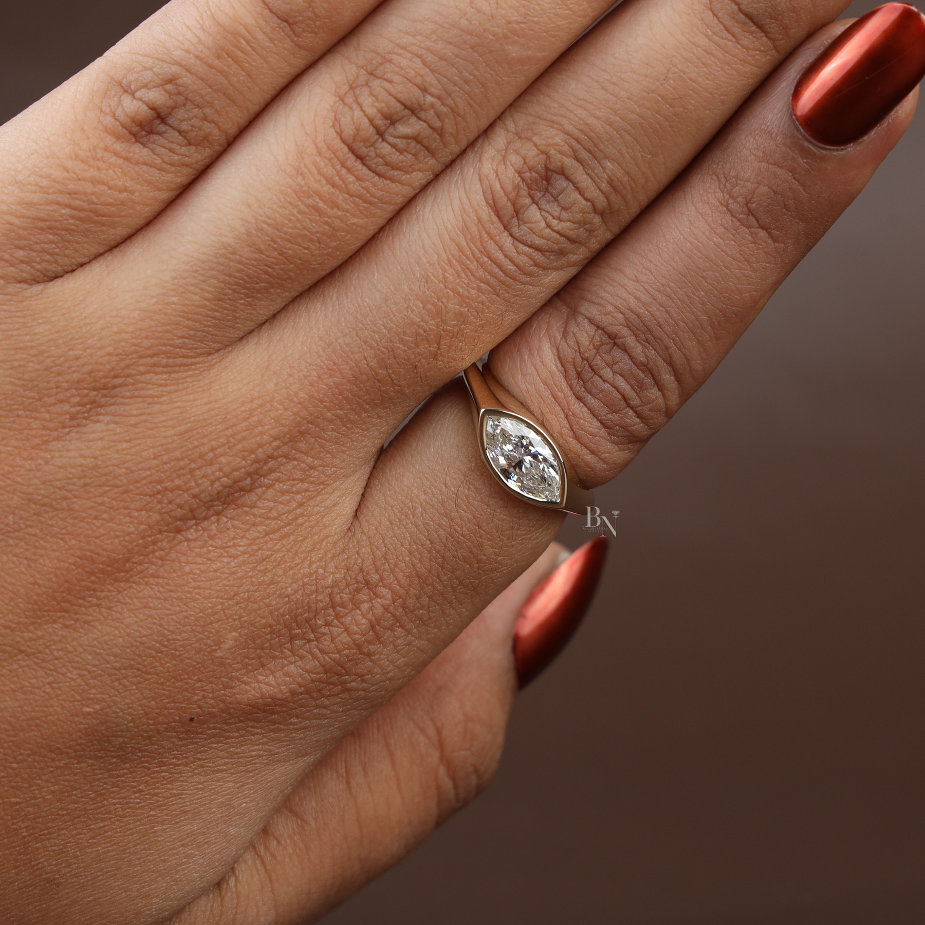 1.25ct Marquise Lab Grown Diamond Engagement Ring | East West Bezel Set Solitaire 14K Gold