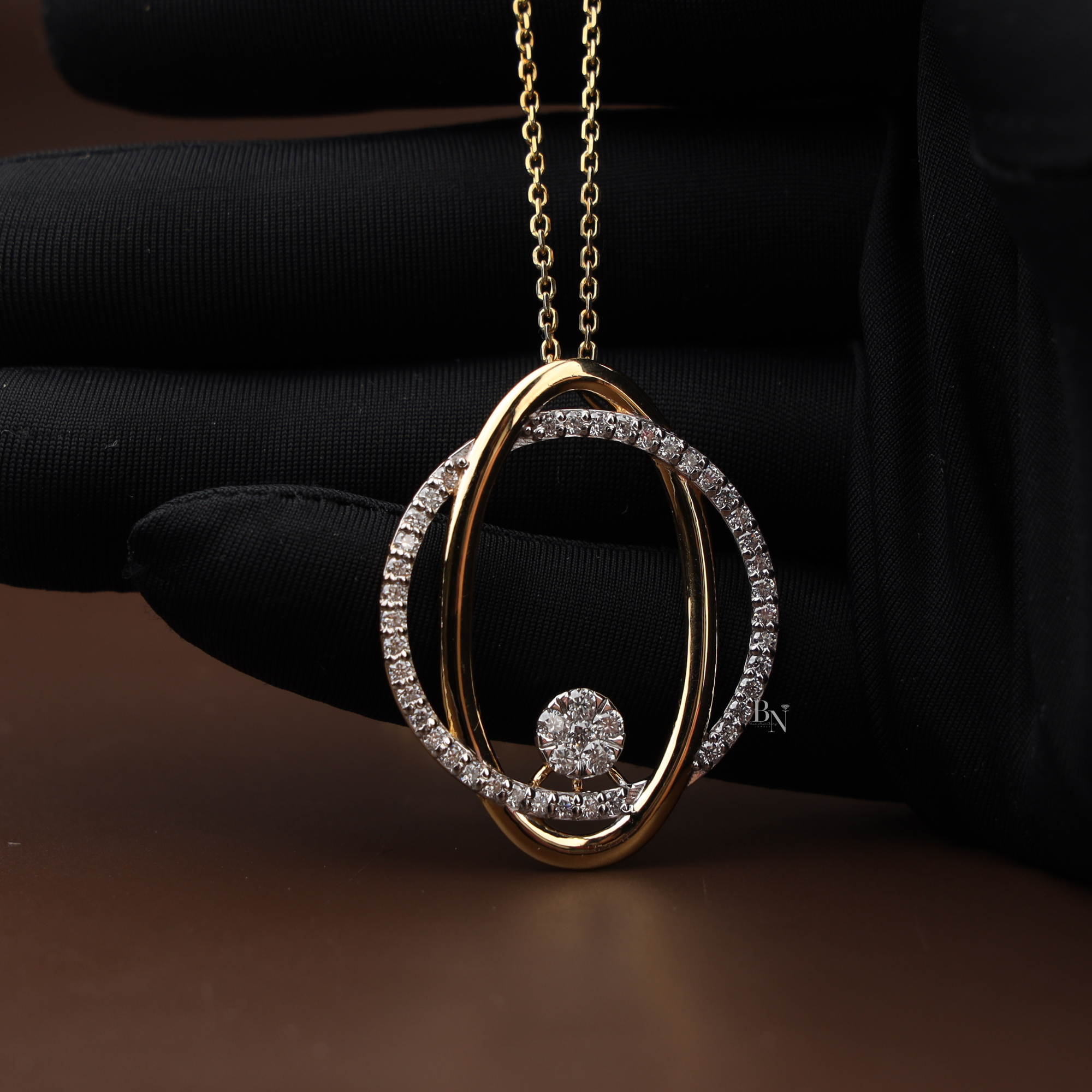 1.50ctw Oval Lab Grown Diamond Necklace Set | 14K Gold Interlocking Circle Pendant | Diamond Halo Earrings | Anniversary Gift (ONLY PENDANT)