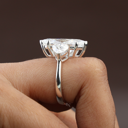 5.50ct Marquise Lab Grown Diamond Engagement Ring | Heart Side Stones Three Stone 14K White Gold