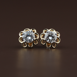 2ctw Round Lab Grown Diamond Stud Earrings | Floral Gold Flower Studs 14K Gold
